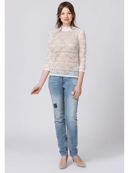 Stockerpoint Bluzka "Molly" w kolorze kremowym rozmiar: S. Brązowe bluzki Stockerpoint, s, bez wzorów, z koronki, bez kołnierzyka, bez ramiączek. Za 74.99 zł.