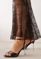 Brązowe Sandały na Szpilce VICES z Lakierowaną Cholewką i Metalicznym Akcentem Talilla. Brązowe sandały Renee, z aplikacjami, z lakierowanej skóry, glamour, bez obcasa, na obcasie, bez zapięcia. Za 119.99 zł.