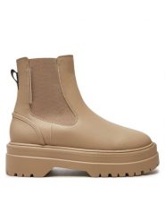 Tommy Hilfiger Sztyblety Chelsea FW0FW08162 Beżowy. Brązowe botki Tommy Hilfiger, bez wzorów, ze skóry, bez obcasa, na płaskiej podeszwie, bez zapięcia. Za 359.99 zł.