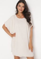 Beżowa Mini Sukienka z Krótkim Rękawem o Fasonie Nietoperza Kharson. Brązowe sukienki Born2be, bez wzorów, boho, bez kołnierzyka, bez ramiączek, mini. Za 79.99 zł.
