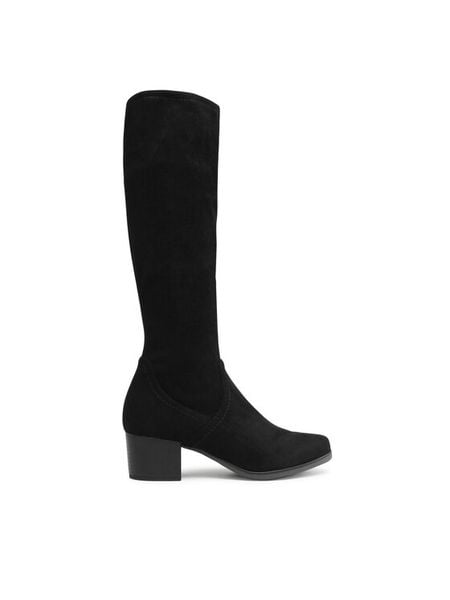 Caprice Kozaki 9-25506-41 Czarny. Czarne kozaki Caprice, bez wzorów, z materiału, bez obcasa, na słupku, bez zapięcia. Za 379.99 zł.