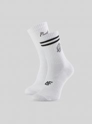4F Skarpetki długie (2-pack) damskie - białe 35-38. Białe skarpetki 4f, bez wzorów, z bawełny, tenisowe. Za 49.99 zł.