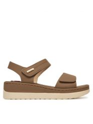 Go Soft Sandały LA3J9111-L8 Beżowy. Brązowe sandały GO SOFT, bez wzorów, z materiału, bez obcasa, na koturnie, bez zapięcia. Za 109.99 zł.