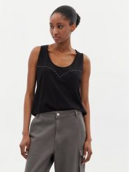 Pinko Top Duplicity 103729 A1XR Czarny Regular Fit. Czarne topy Pinko, s, bez wzorów, z bawełny, bez kołnierzyka, bez ramiączek. Za 449.99 zł.