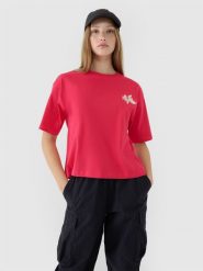 4F T-shirt oversize z nadrukiem damski - różowy XS. Czerwone t-shirty 4f, xs, bez wzorów, z bawełny, klasyczne, bez kołnierzyka, bez ramiączek. W wyprzedaży za 39.99 zł.