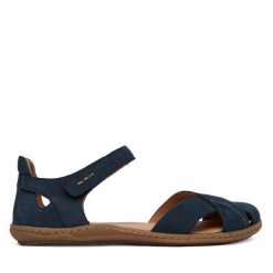 Sandały Josef Seibel. Niebieskie sandały Josef Seibel, bez wzorów, bez obcasa, na płaskiej podeszwie, bez zapięcia. Za 439.99 zł.