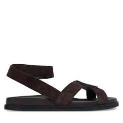 Sandały BOSS. Brązowe sandały Boss, bez wzorów, bez obcasa, na płaskiej podeszwie, bez zapięcia. Za 899.99 zł.