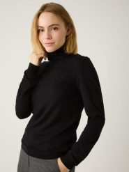 More & More sweter z golfem Kobiety Sztuczne włókno czarny, 46. Czarne swetry More & More, bez wzorów, z dzianiny, bez ramiączek. Za 139.95 zł.