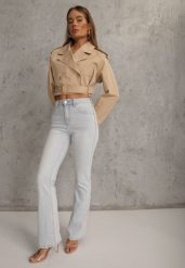 Niebieskie Jeansy Dzwony z Bawełną High Waist Basaia. Niebieskie jeansy Renee, l, bez wzorów, z bawełny, z podwyższonym stanem. Za 119.99 zł.