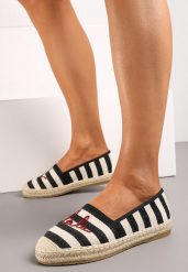 Czarne Espadryle w Paski z Ozdobnym Napisem Golena. Czarne espadryle Born2be, bez wzorów, eleganckie, bez obcasa. Za 89.99 zł.