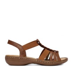 Sandały Rieker. Brązowe sandały Rieker, bez wzorów, bez obcasa, na płaskiej podeszwie, bez zapięcia. Za 299.99 zł.