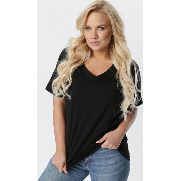 Czarny T-shirt Genilin. Czarne t-shirty Born2be, plus size, bez wzorów, z jeansu, bez kołnierzyka, bez ramiączek. Za 24.99 zł.