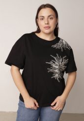 Czarny T-shirt Bawełniany z Ozdobnymi Cekinami Greyfeather. Czarne t-shirty Born2be, plus size, bez wzorów, z bawełny, biznesowe, bez kołnierzyka, bez ramiączek. Za 59.99 zł.