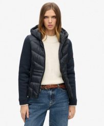Kurtka hybrydowa z kapturem Storm Knit od SUPERDRY. Niebieskie kurtki Superdry, bez wzorów, z materiału, eleganckie, z kapturem. Za 623.45 zł.