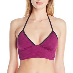 Biustonosz sportowy damski Oakley Midkini. Fioletowe biustonosze sportowe Oakley, bez wzorów, z nylonu, na fitness i siłownię. W wyprzedaży za 56.00 zł.