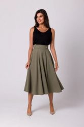 Rozkloszowana spódnica z wysokim stanem i kieszeniami khaki. Brązowe spódnice Bewear, xl, bez wzorów, midi, rozkloszowane. Za 319.00 zł.
