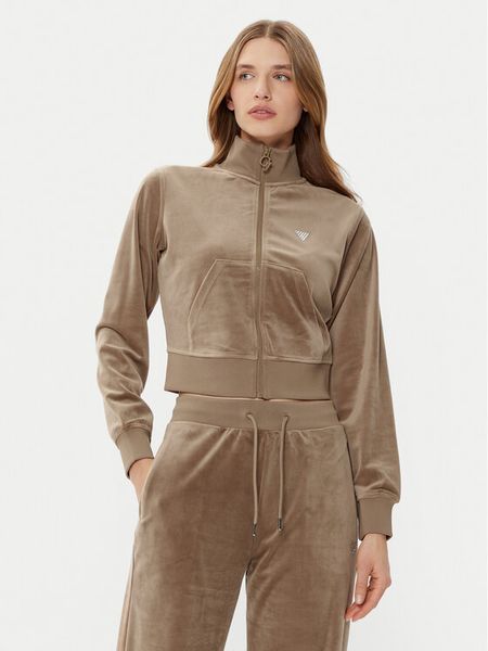 Guess Bluza V3BQ22 KBXI2 Brązowy Regular Fit. Brązowe bluzy Guess, xs, z aplikacjami, z weluru, bez kaptura. Za 209.99 zł.