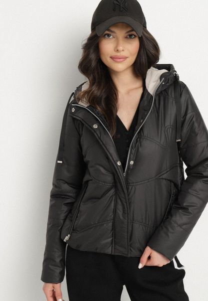 Czarna Casualowa Kurtka z Kapturem i Ozdobnymi Sznurkami Evialinae. Czarne kurtki Born2be, l, bez wzorów, z jeansu, eleganckie, z kapturem. Za 199.99 zł.