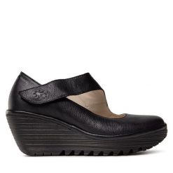 Półbuty Fly London. Czarne półbuty wsuwane Fly London, bez wzorów, bez obcasa, na koturnie. Za 449.99 zł.