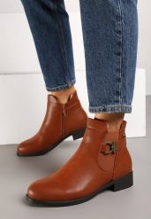 Brązowe Płaskie Botki w Stylu Sztybletów z Gumką i Metaliczną Klamrą Zinnadea. Brązowe botki Born2be, bez wzorów, z jeansu, eleganckie, bez obcasa, na obcasie, bez zapięcia. W wyprzedaży za 97.49 zł.