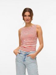 Vero Moda Top w kolorze biało-czerwonym rozmiar: M. Białe topy Vero Moda, m, bez wzorów, bez kołnierzyka, bez ramiączek. Za 79.03 zł.