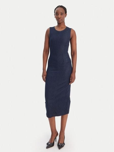 Guess Sukienka codzienna W6RK72 D6980 Granatowy Regular Fit. Niebieskie sukienki Guess, na co dzień, l, z aplikacjami, z syntetyku, bez kołnierzyka, bez ramiączek, proste. Za 659.99 zł.