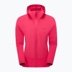 Kurtka softshell damska Rab Borealis Hoody. Czerwone kurtki RAB, bez wzorów, z softshellu, sportowe, bez kaptura. Za 409.99 zł.