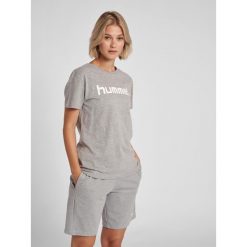 Koszulka sportowa z krótkim rękawem damska Hummel Cotton Logo. Szare t-shirty sportowe Hummel, m, bez wzorów, bez ramiączek, do piłki nożnej. Za 59.00 zł.