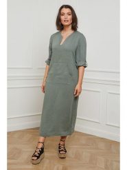 Curvy Lady Lniana sukienka w kolorze khaki rozmiar: 40/42. Brązowe sukienki Curvy Lady, bez wzorów, ze lnu, klasyczne, bez kołnierzyka, bez ramiączek, maxi. Za 132.36 zł.