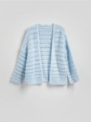 Kardigan z bawełną - jasnoniebieski. Niebieskie swetry Reserved, l, bez wzorów, z bawełny, bez ramiączek. Za 139.99 zł.