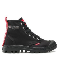 Trapery Palladium. Czarne traperki Palladium, bez wzorów, bez obcasa, bez zapięcia. Za 429.99 zł.