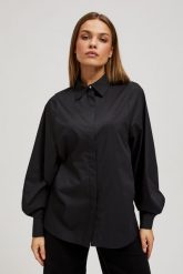 Taliowana koszula z bufiastymi rękawami. Koszule MOODO, xs, bez wzorów, z bawełny, bez kołnierzyka, bez ramiączek. W wyprzedaży za 38.99 zł.