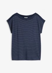 T-shirt z lejącej wiskozy z satynowym karczkiem. Niebieskie t-shirty bonprix, bez wzorów, z satyny, eleganckie, bez kołnierzyka, bez ramiączek. Za 97.99 zł.