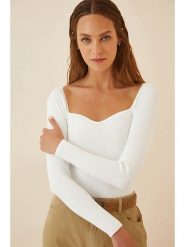 Happiness Istanbul Sweter w kolorze białym rozmiar: S/M. Białe swetry Happiness Istanbul, m, bez wzorów, prążkowane, bez ramiączek. Za 60.99 zł.