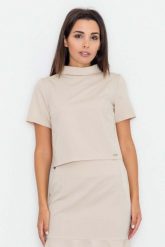 Beżowa Krótka Bluzka z Półgolfem. Brązowe bluzki Figl, xl, bez wzorów, z materiału, bez kołnierzyka, bez ramiączek. Za 179.00 zł.