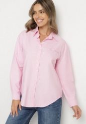 Różowa Koszula z Bawełną i Ozdobnym Napisem Firriva. Czerwone koszule Born2be, l, bez wzorów, z bawełny, eleganckie, bez kołnierzyka, bez ramiączek. Za 99.99 zł.