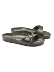 Birkenstock Klapki "Madrid" w kolorze khaki rozmiar: 38. Brązowe klapki Birkenstock, bez wzorów, klasyczne, z otwartym noskiem, bez obcasa, bez zapięcia. Za 164.95 zł.