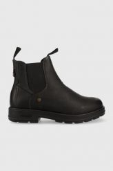 Wrangler sztyblety skórzane Buddy damskie kolor czarny na platformie. Czarne botki Wrangler, bez wzorów, z gumy, z okrągłym noskiem, bez obcasa, na platformie, bez zapięcia. Za 459.99 zł.