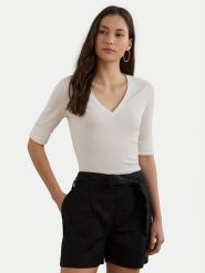 LAUREN RALPH LAUREN Bluzka 200815843001 Biały Slim Fit. Białe bluzki Lauren Ralph Lauren, xs, bez wzorów, z bawełny, bez kołnierzyka, bez ramiączek. Za 209.99 zł.