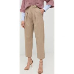 Marella spodnie damskie kolor beżowy proste high waist. Brązowe spodnie materiałowe Marella, bez wzorów, z materiału, z podwyższonym stanem. W wyprzedaży za 519.99 zł.