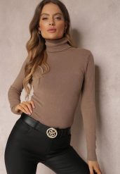 Jasnobrązowy Golf Dopasowany Ungase. Brązowe swetry Renee, na jesień, s, bez wzorów, z jeansu, bez ramiączek. Za 44.99 zł.