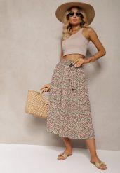 Zielono-Różowe Plisowane Spodnie Szwedy High Waist z Materiałowym Paskiem i Gumką w Talii Isefia. Zielone jeansy Renee, bez wzorów, z jeansu, eleganckie, z podwyższonym stanem. W wyprzedaży za 29.99 zł.