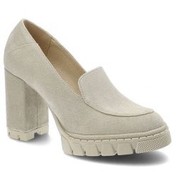 Beżowe Półbuty Armodo Eleganckie Buty Damskie. Brązowe półbuty wsuwane Armodo, bez wzorów, z tworzywa sztucznego, eleganckie, bez obcasa, na słupku. Za 259.00 zł.