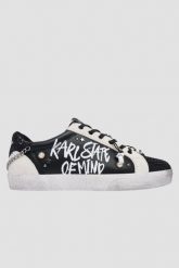 KARL LAGERFELD Czarno-białe damskie trampki SKOOL KARL STATE OF MIND, Rozmiar 38. Czarne trampki KARL LAGERFELD, bez wzorów, klasyczne, przed kostkę, bez zapięcia. W wyprzedaży za 779.99 zł.