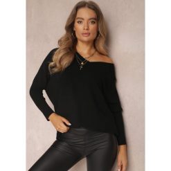 Czarny Sweter Długi Oversize z Prążkowanej Dzianiny Chionene. Czarne swetry Renee, s, bez wzorów, z dzianiny, klasyczne, bez ramiączek. W wyprzedaży za 53.99 zł.