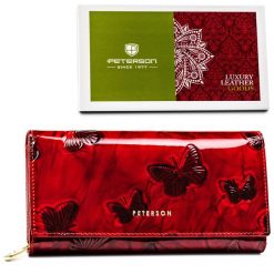 Portfel damski Peterson PTN 42106-BF czerwony. Czerwone portfele Peterson, z aplikacjami, ze skóry. Za 129.99 zł.