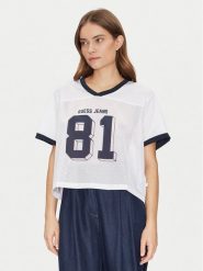Guess Jeans T-Shirt W5GI59 KCTE2 Biały Regular Fit. Białe t-shirty Guess Jeans, xl, z aplikacjami, z jeansu, bez kołnierzyka, bez ramiączek. Za 119.99 zł.