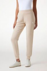 GUESS Spodnie damskie dresowe w kolorze taupe Olympe, Rozmiar S. Brązowe spodnie dresowe Guess, z aplikacjami, z dresówki. W wyprzedaży za 246.99 zł.