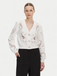 Guess Kardigan W5GQ11 KCWY1 Biały Regular Fit. Białe swetry Guess, xs, z aplikacjami, z bawełny, bez ramiączek. Za 339.99 zł.
