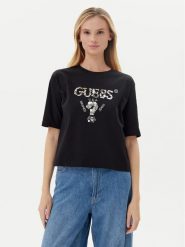 Guess T-Shirt V4YI06 I3Z14 Czarny Relaxed Fit. Czarne t-shirty Guess, xl, z aplikacjami, z bawełny, bez kołnierzyka, bez ramiączek. Za 199.99 zł.